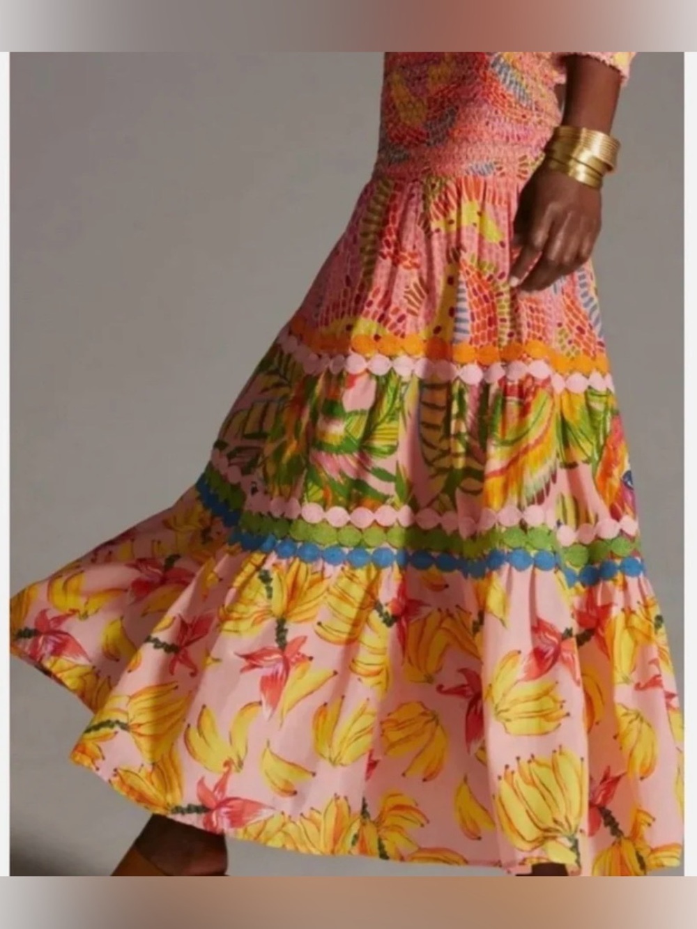 FARM Rio Dotted Bananas Pink Floral & Tropical Tiered Maxi Skirt - Picture 4 of 8